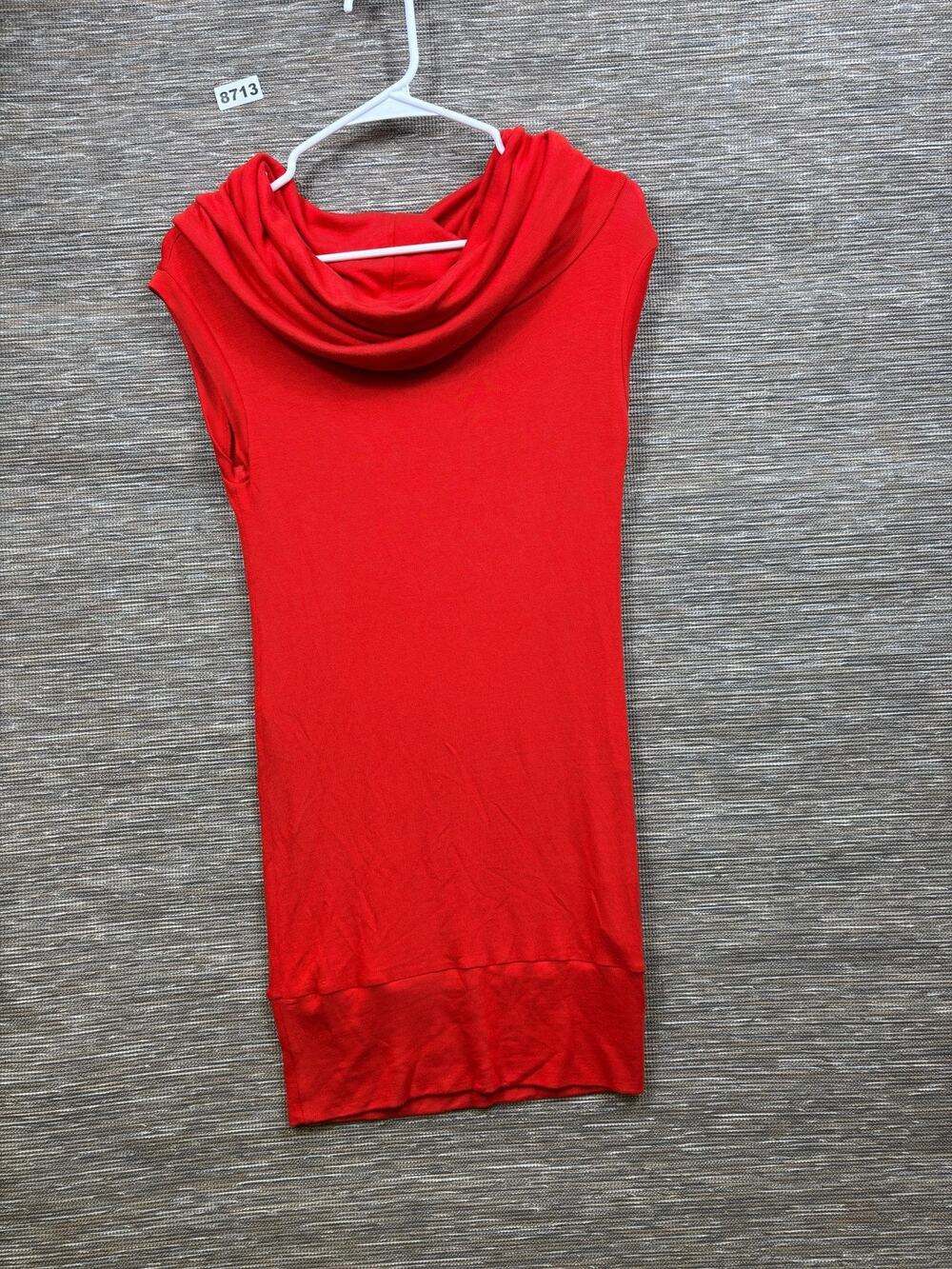 A La Tzarina Dress Womens M Red Cowl Neck Cap Sleeve Bodycon Short Jersey Knit
